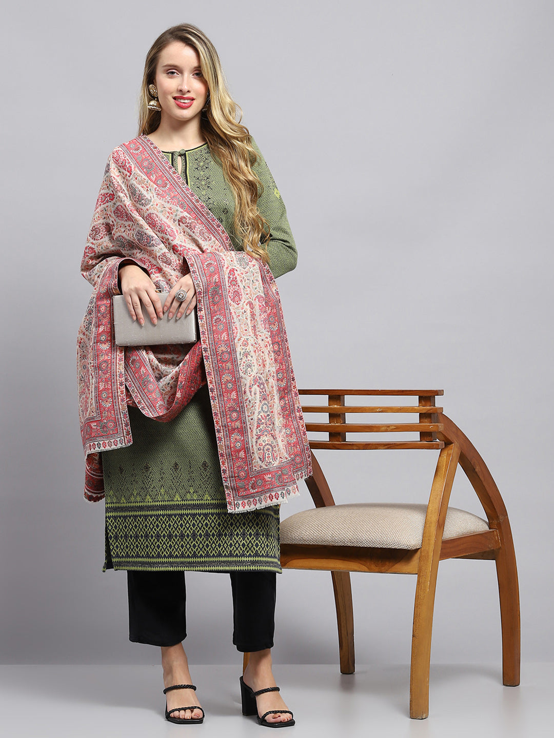 Women Pink Self Design Shawl