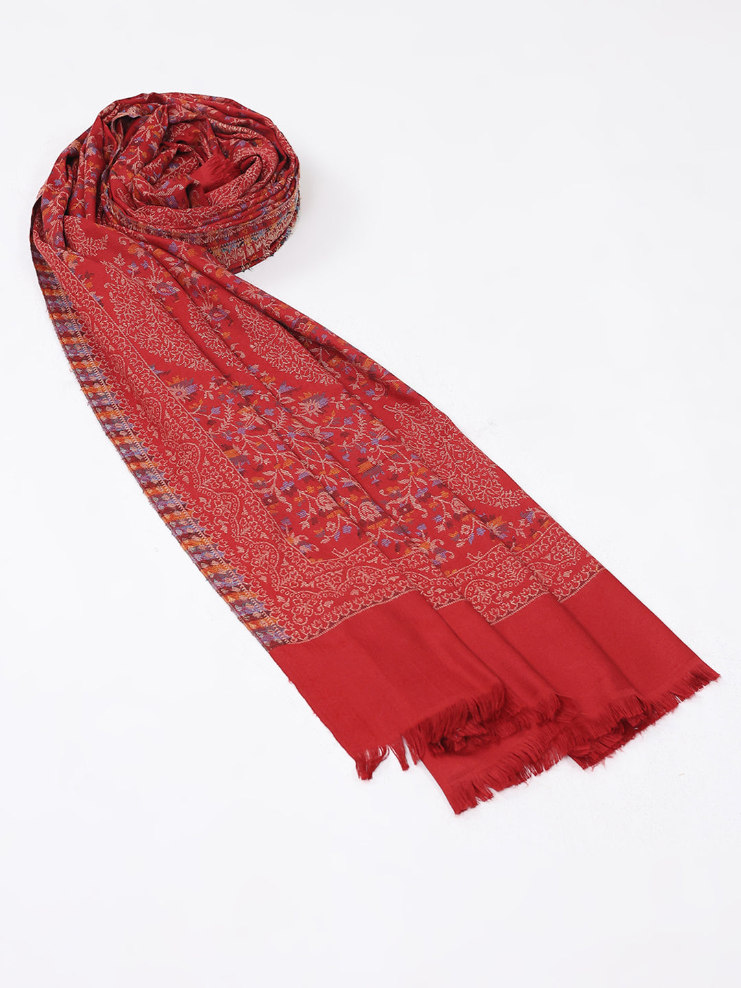 Women Maroon Self Design Wool Shawl