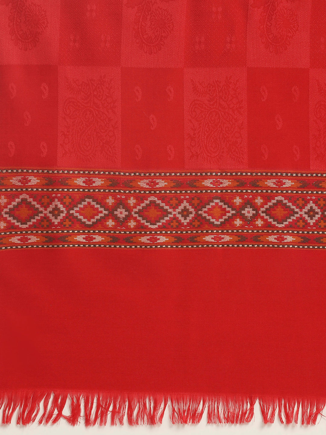 Women Red Self Design Shawl