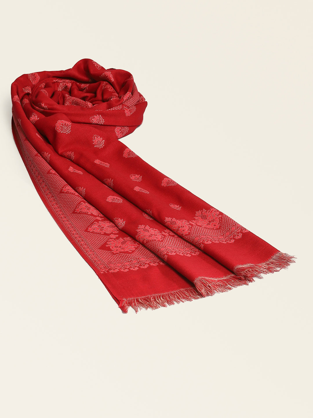 Women Red Self Design Shawl