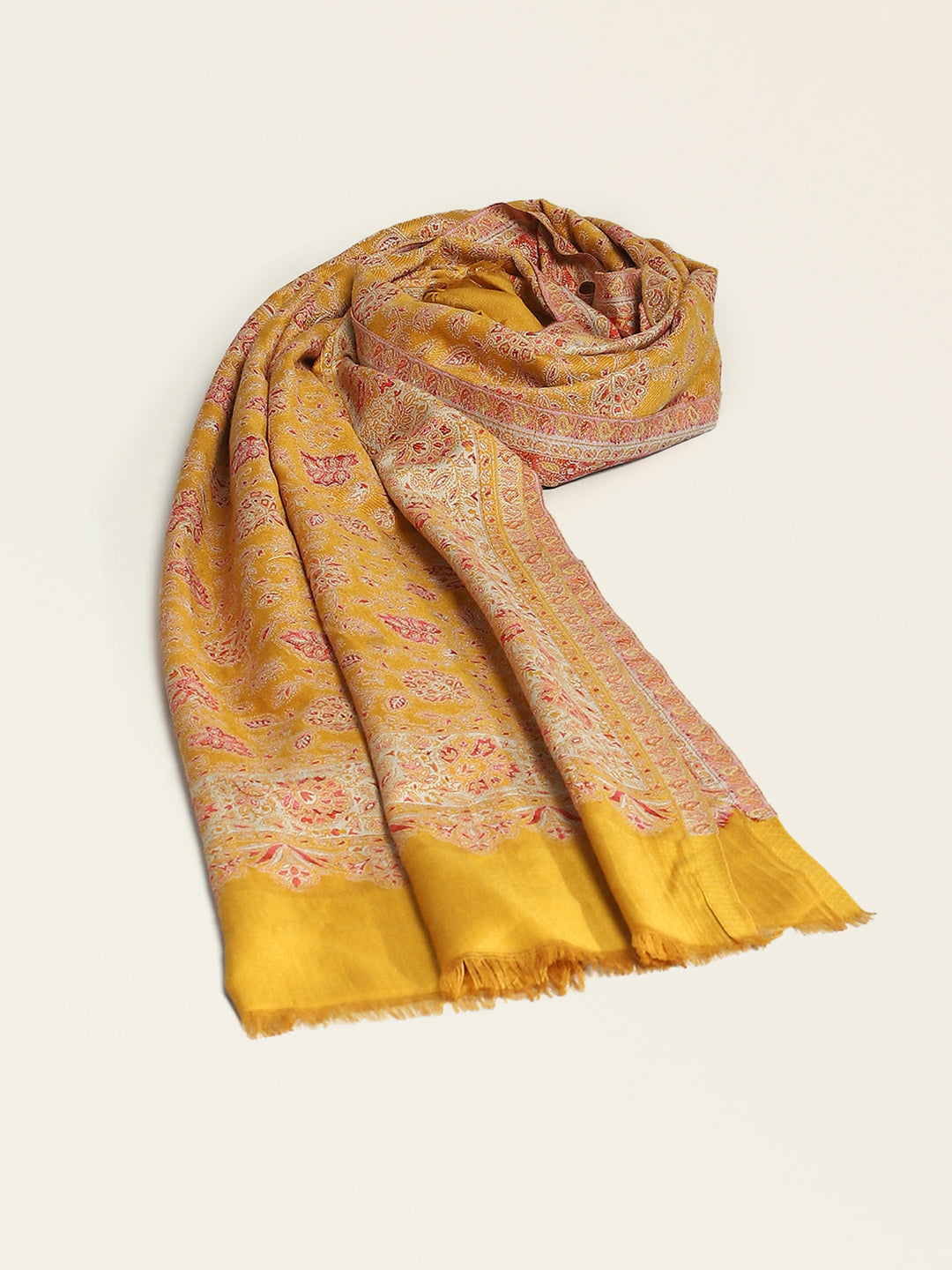 Women Mustard Self Design Shawl