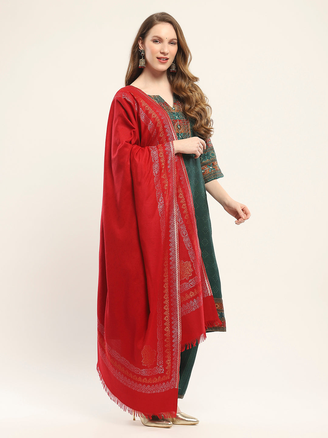 Women Maroon Self Design Shawl