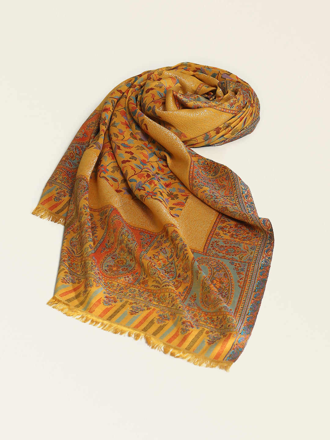 Women Mustard Self Design Shawl