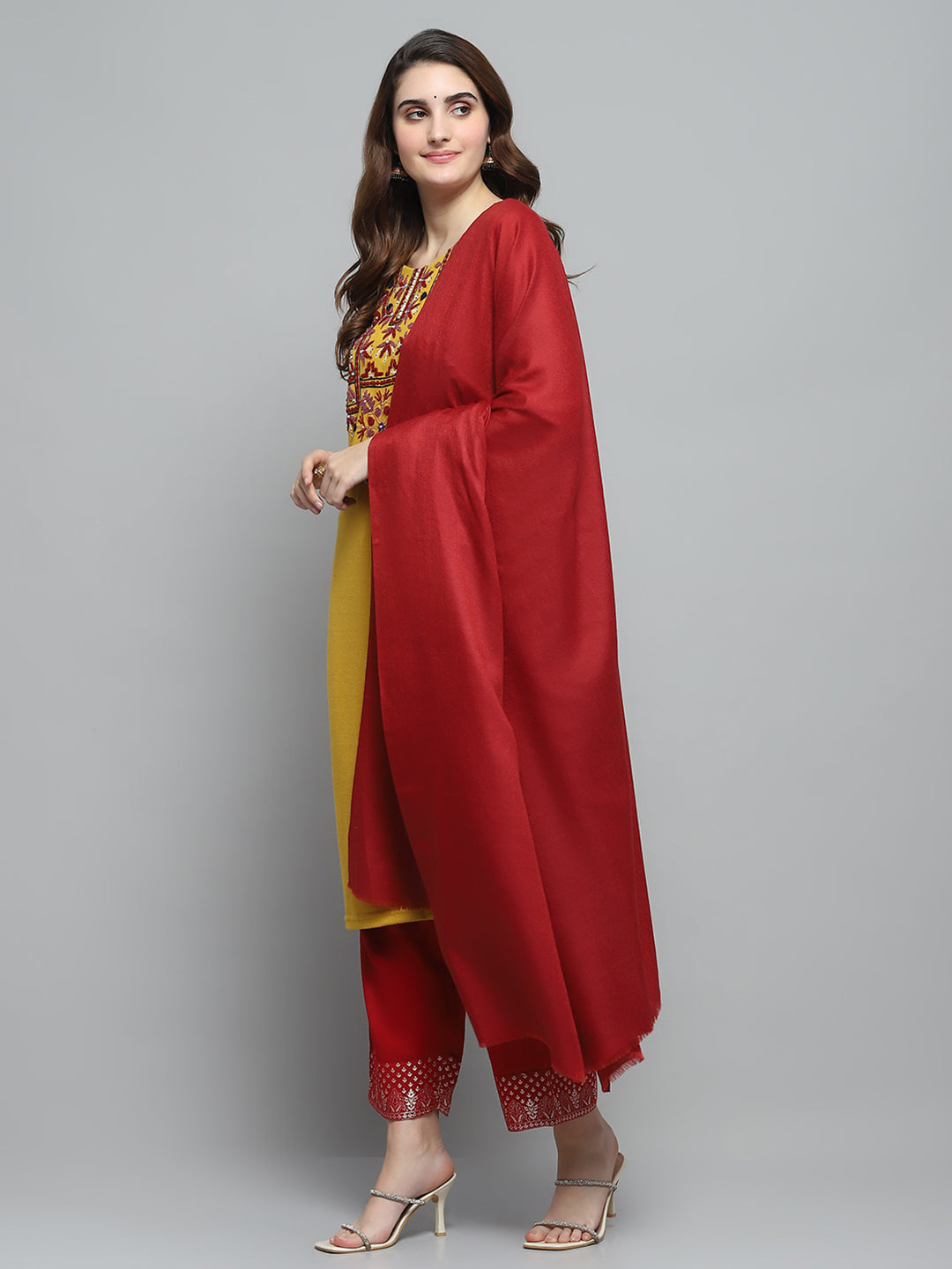 Women Maroon Self Design Shawl