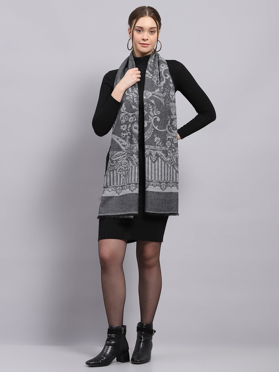 Buy Women Grey Self Design Stole Online in India - Monte Carlo