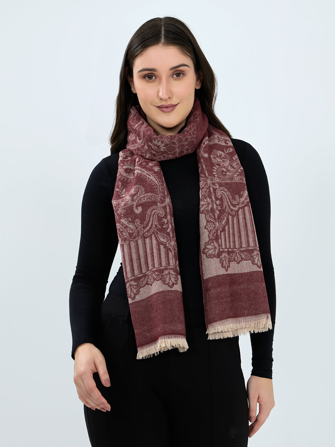 Women Maroon Embroidered Polyester Acrylic Stole