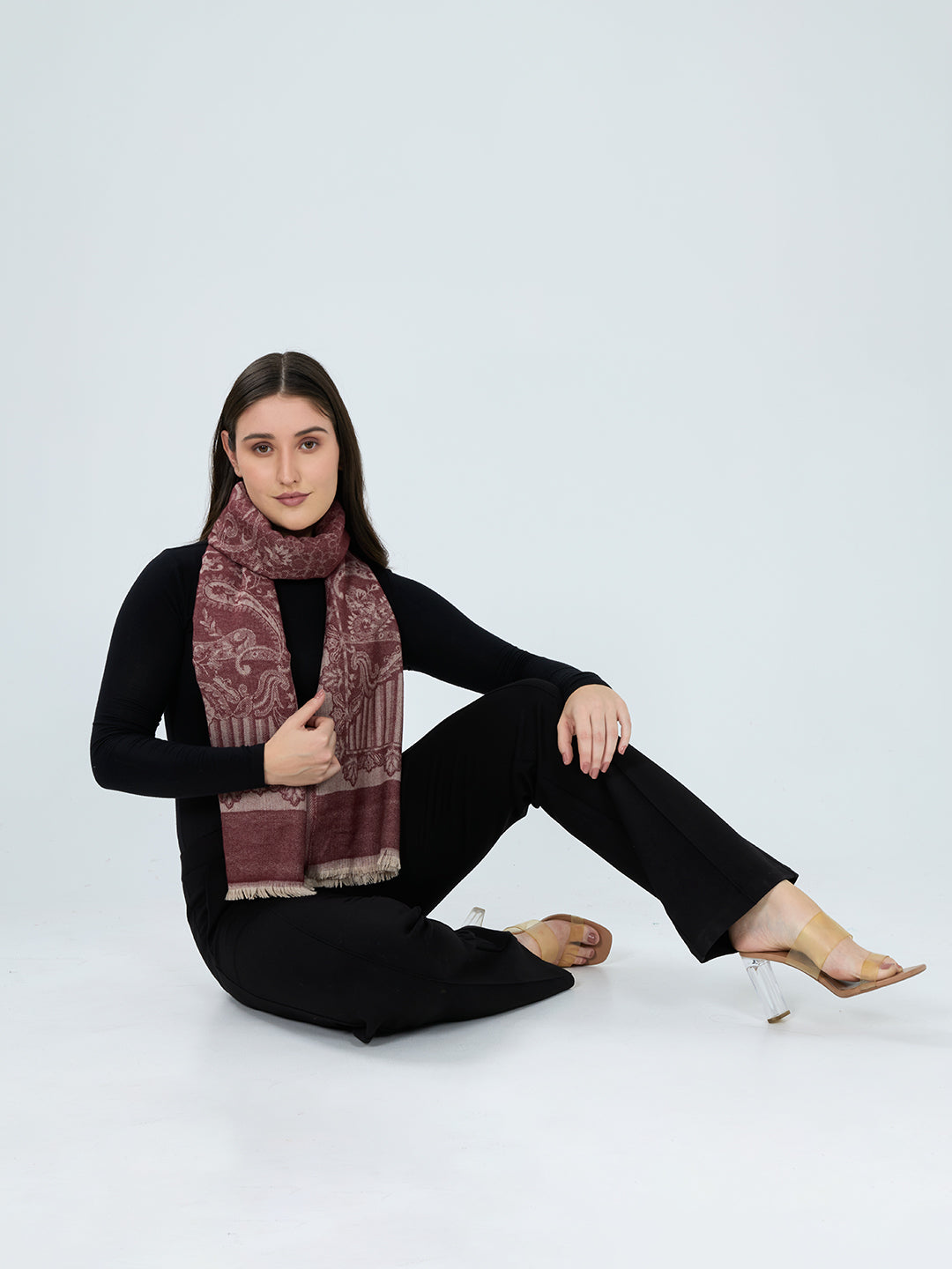 Women Maroon Embroidered Polyester Acrylic Stole