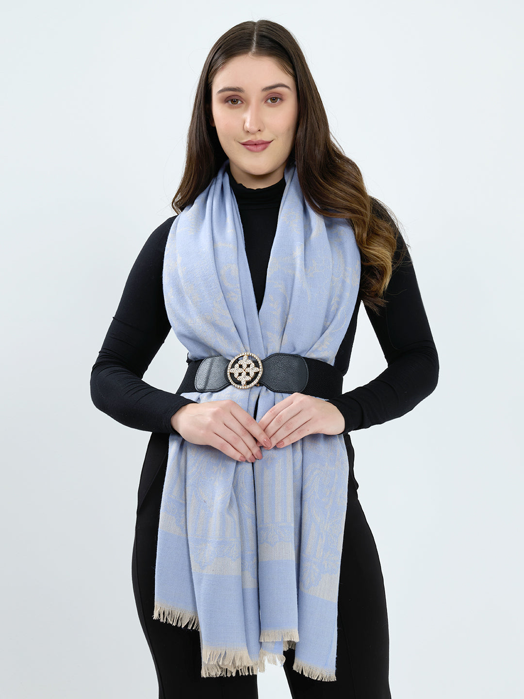Women Blue Embroidered Polyester Acrylic Stole