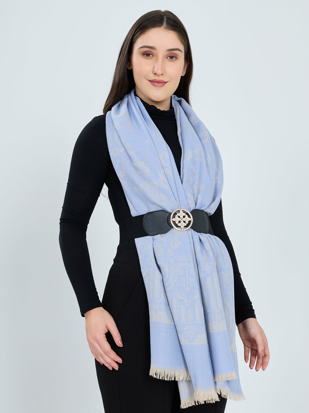 Women Blue Embroidered Polyester Acrylic Stole