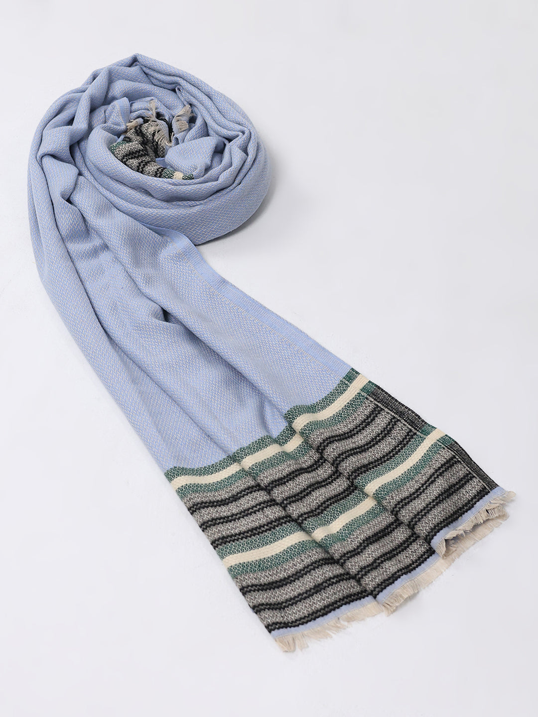 Women Blue Self Design Wool Stole