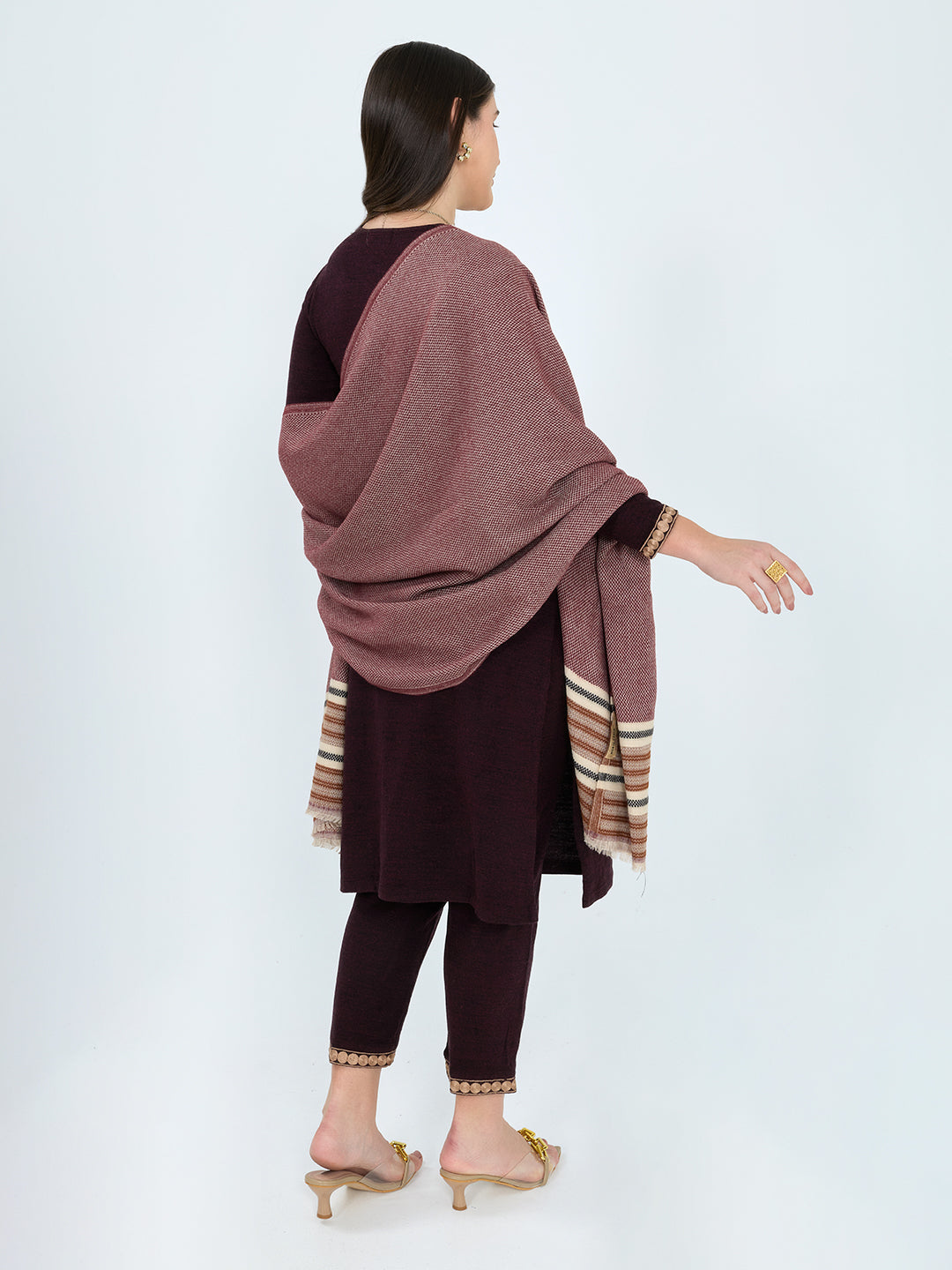 Women Maroon Stripe Polyester Acrylic Stole
