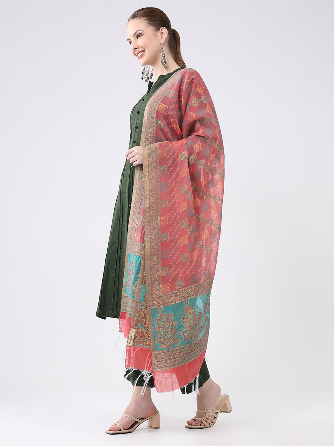 Women Multicolor Self Design Wool Stole