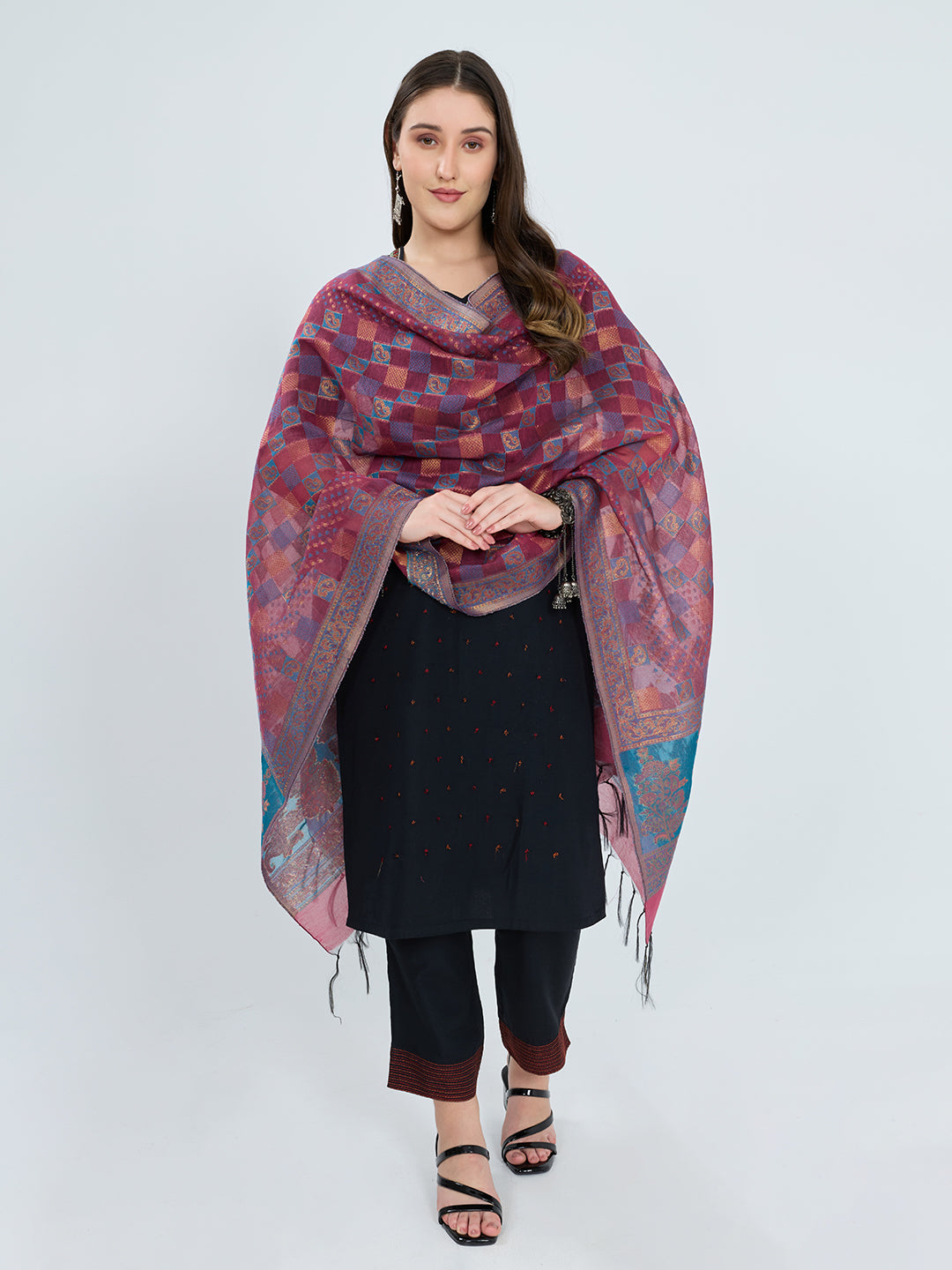 Women Multicolor Traditional Motifs Polyester Cotton Stole