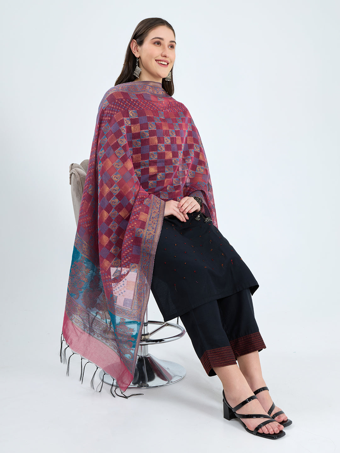 Women Multicolor Traditional Motifs Polyester Cotton Stole