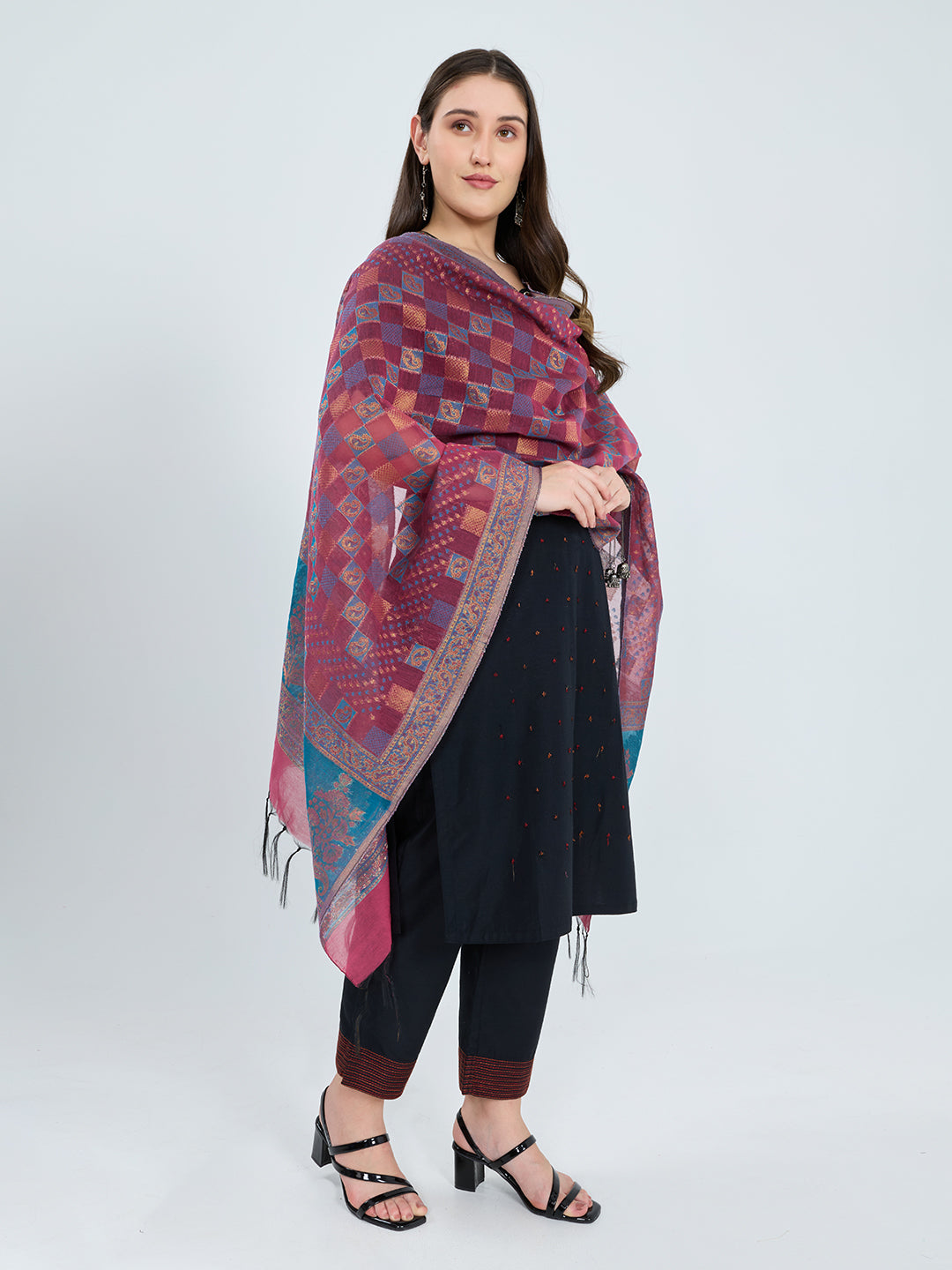 Women Multicolor Traditional Motifs Polyester Cotton Stole