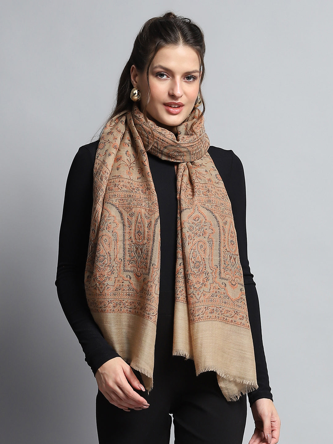 Women Brown Self Design Stole