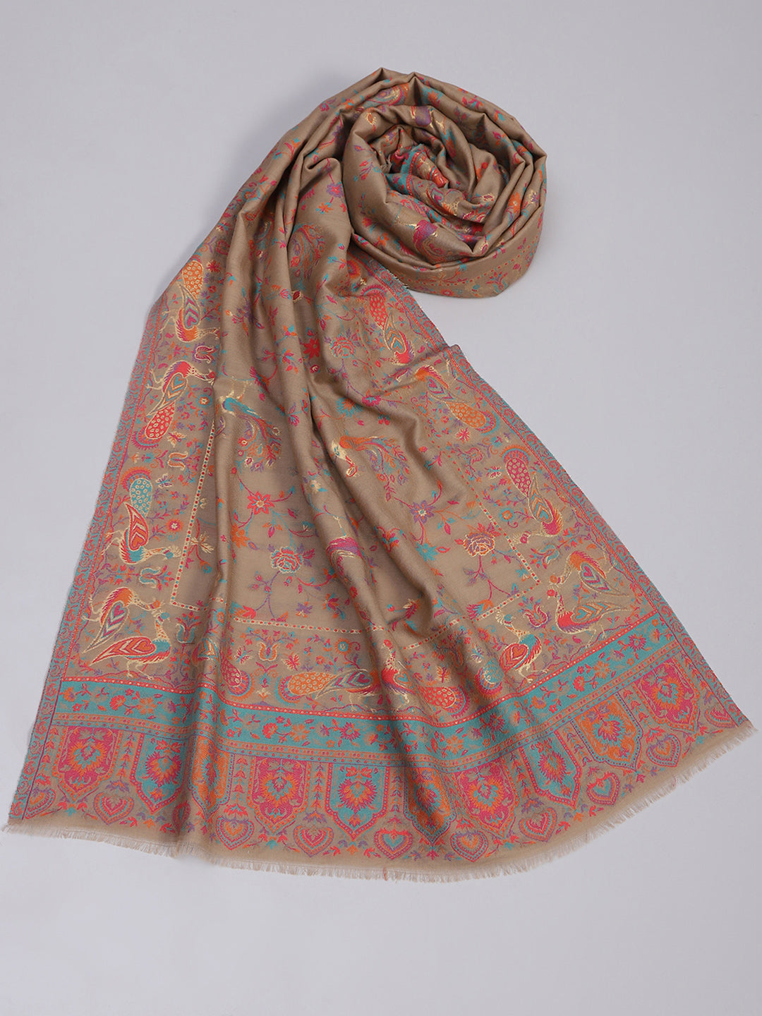 Women Beige Self Design Stole