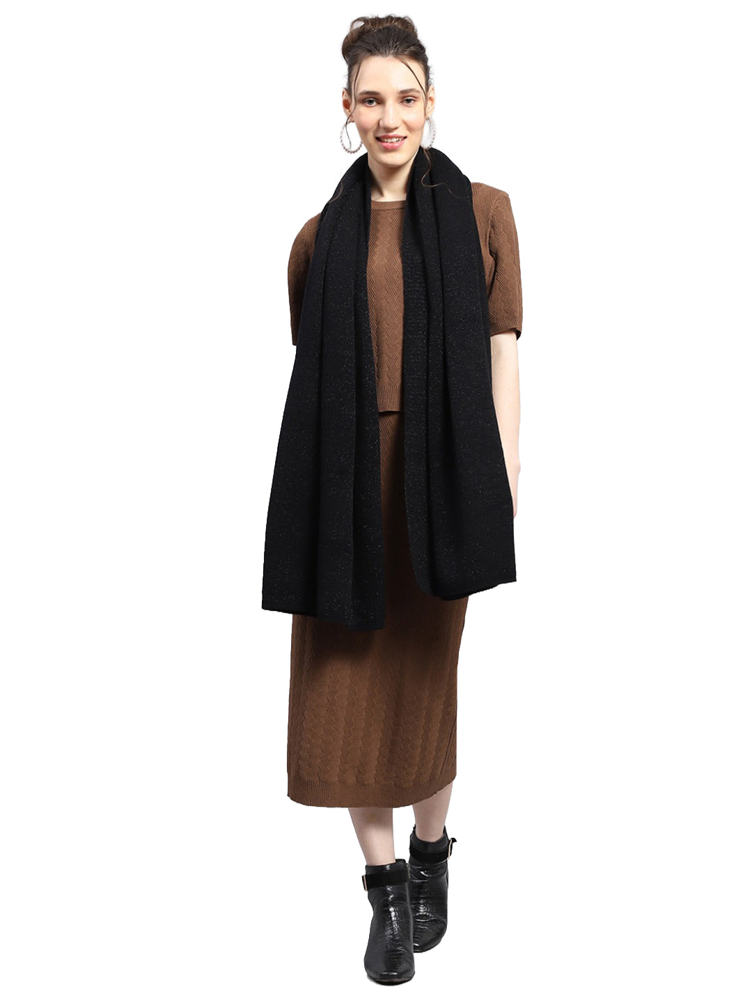 Women Black Self Design Stole