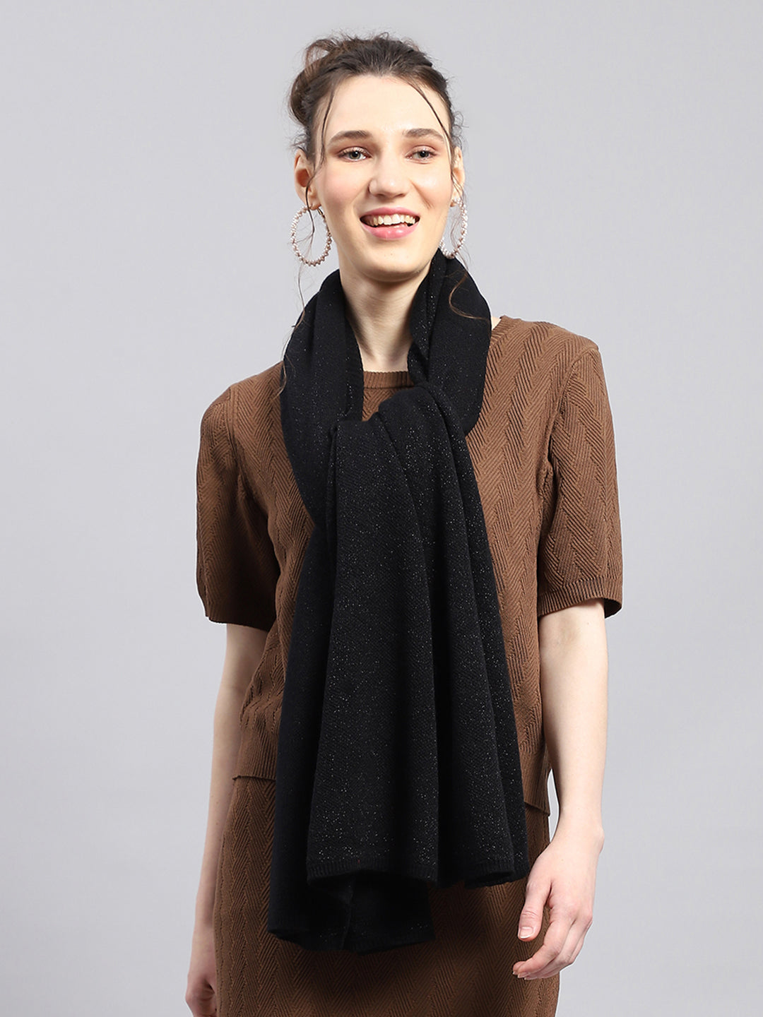 Women Black Self Design Stole