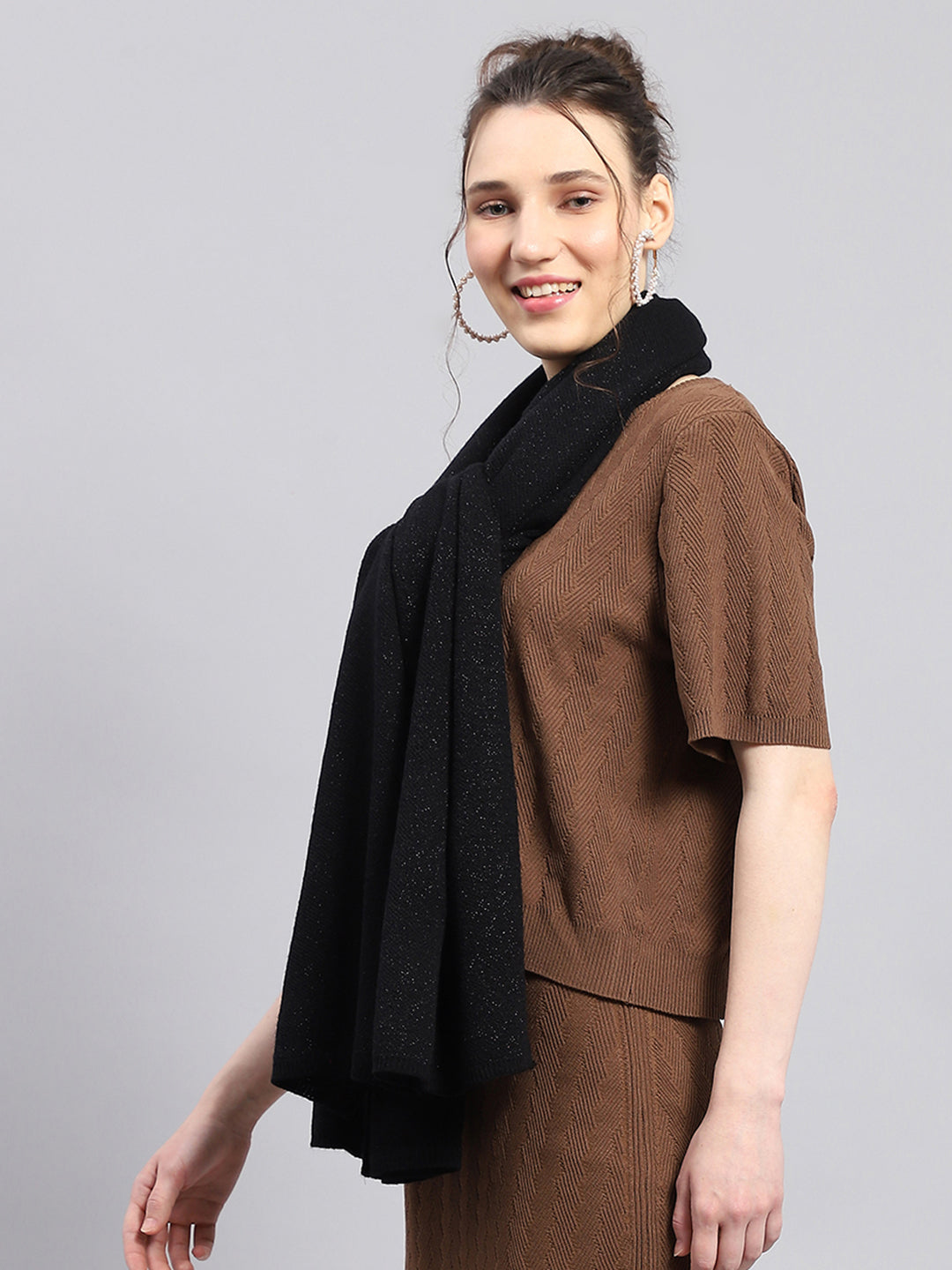 Women Black Self Design Stole