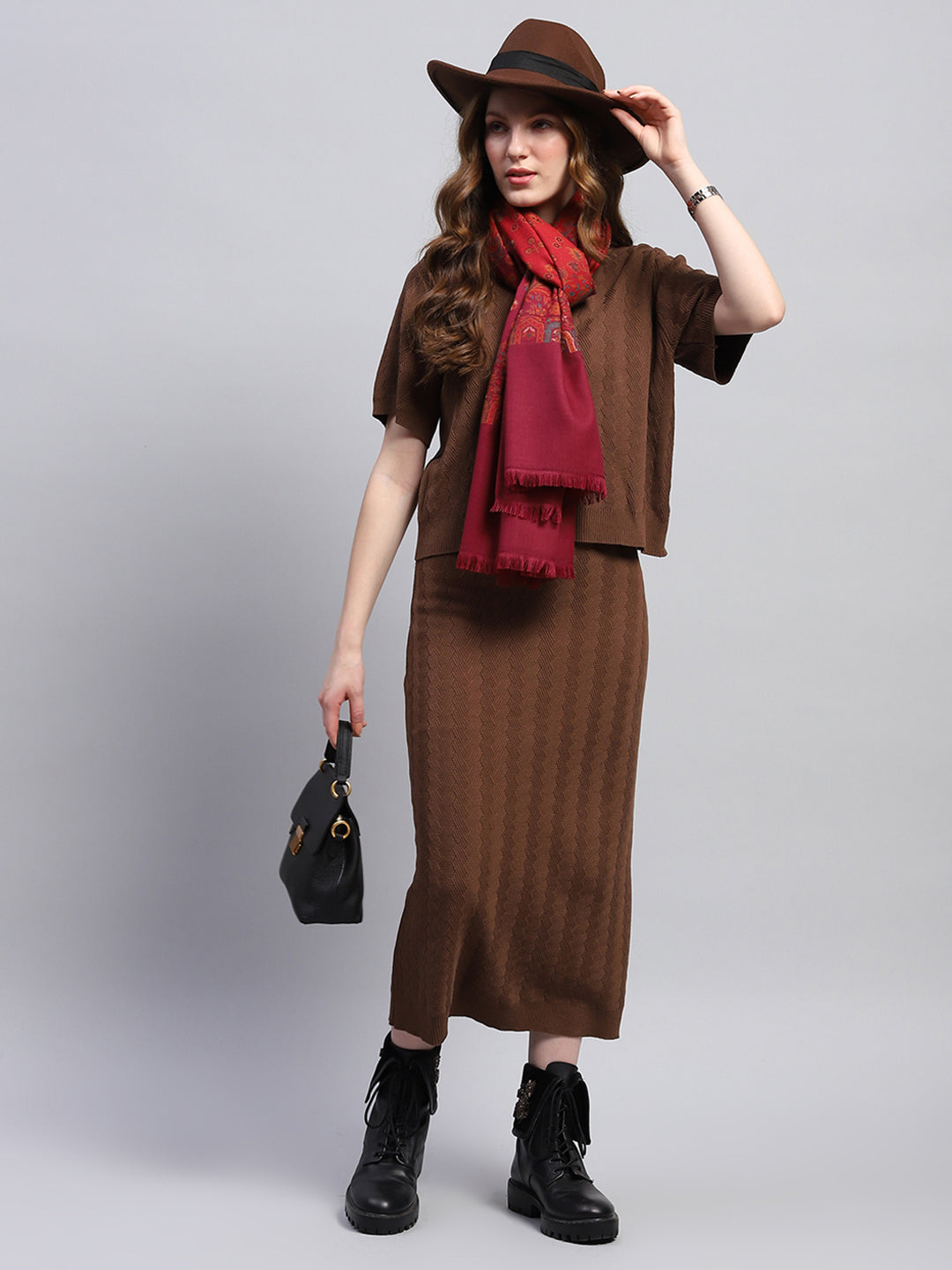 Women Maroon Self Design Stole