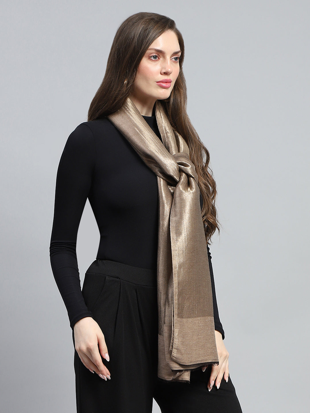 Women Beige Self Design Stole