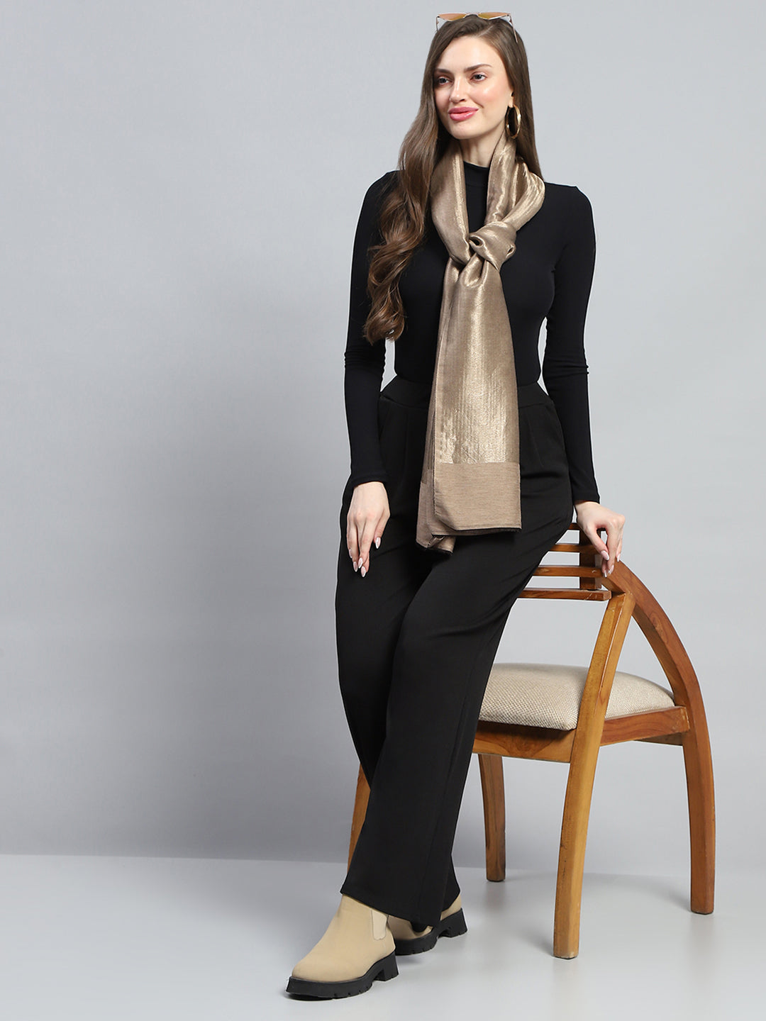 Women Beige Self Design Stole