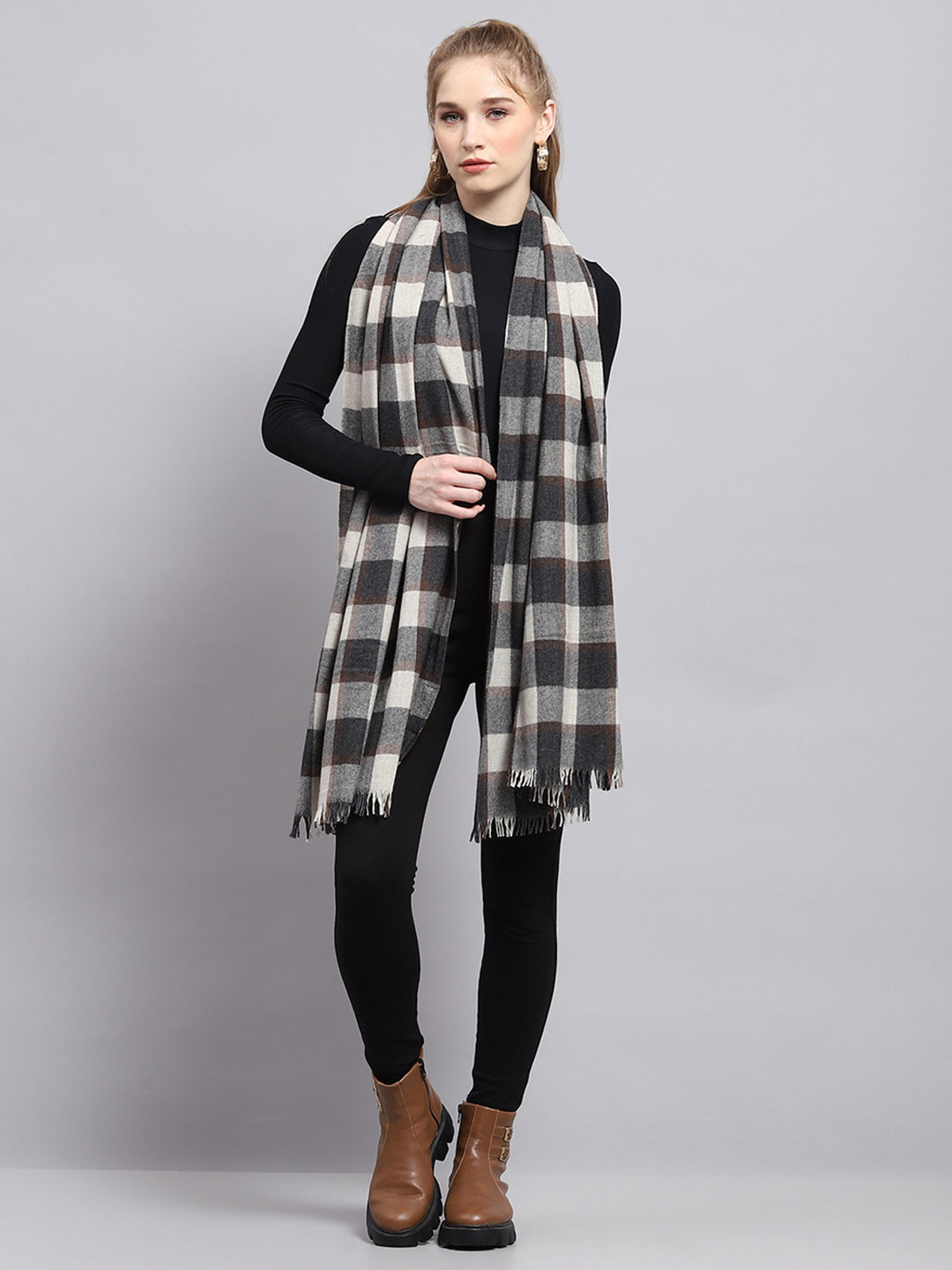 Women Grey Check Stole