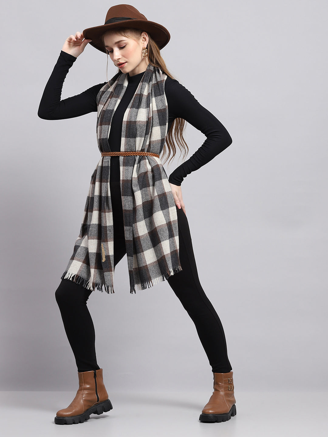 Women Grey Check Stole