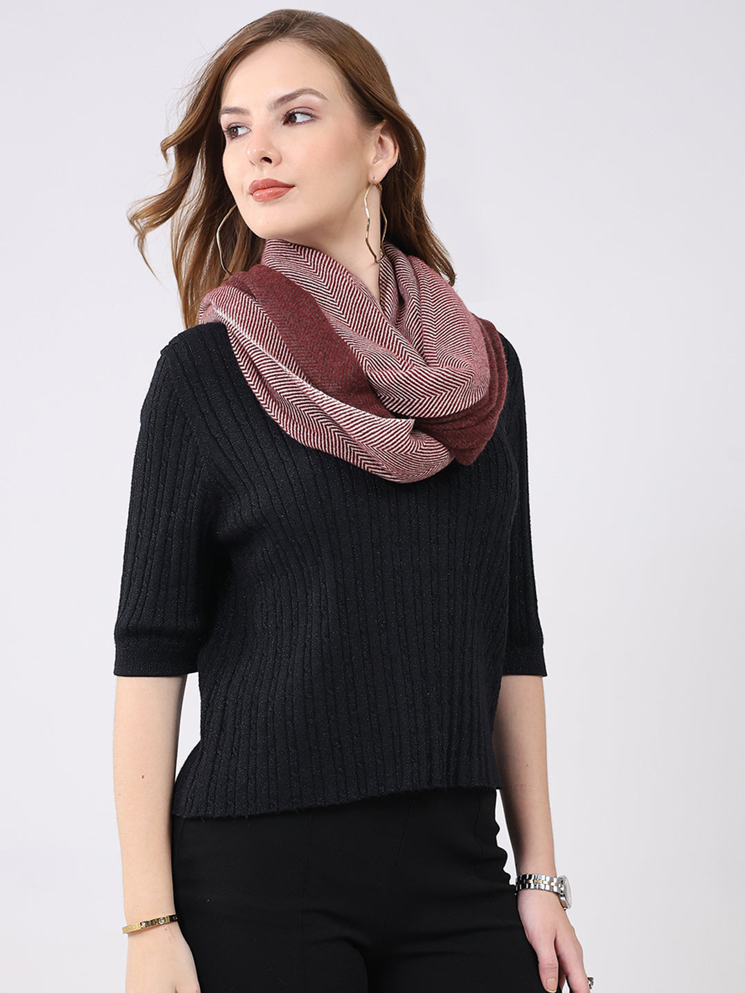 Women Multicolor Self Design Wool Stole