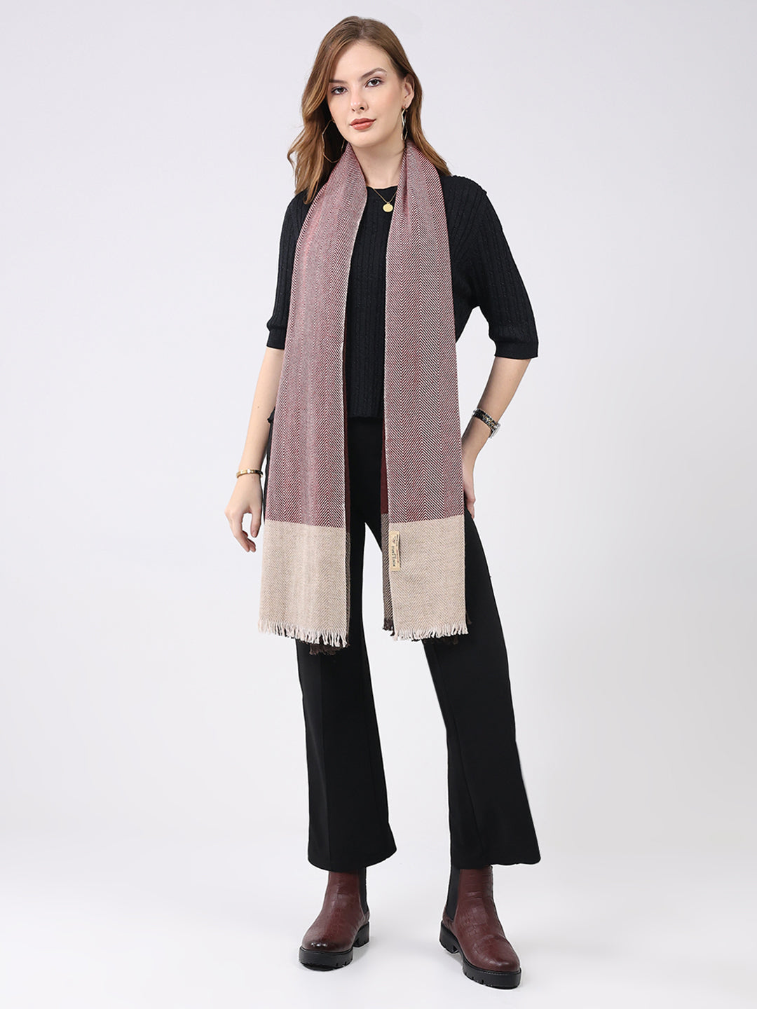 Women Multicolor Self Design Wool Stole