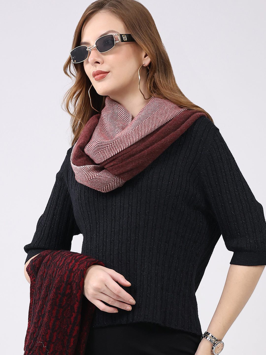 Women Multicolor Self Design Wool Stole