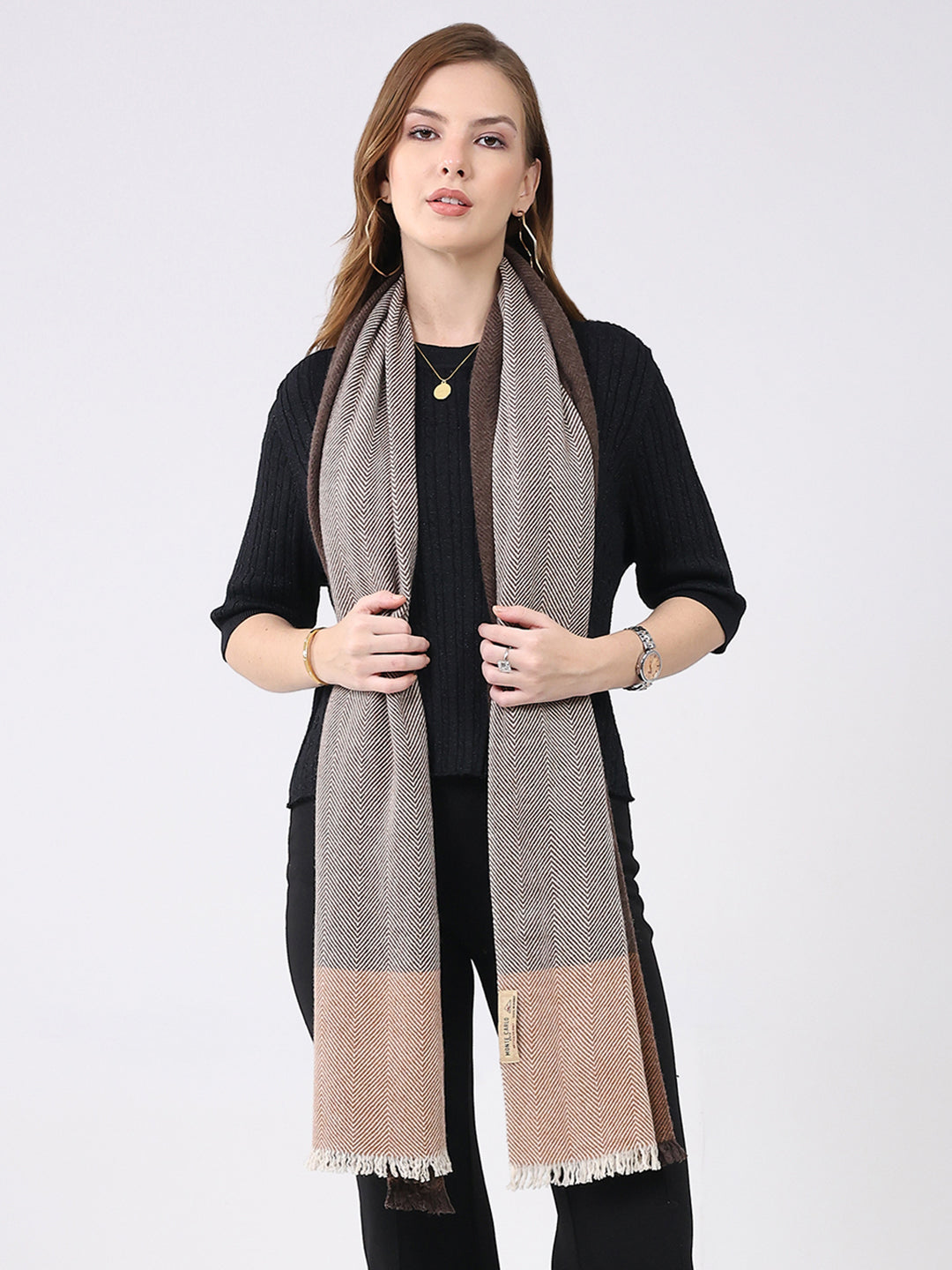 Women Multicolor Self Design Wool Stole