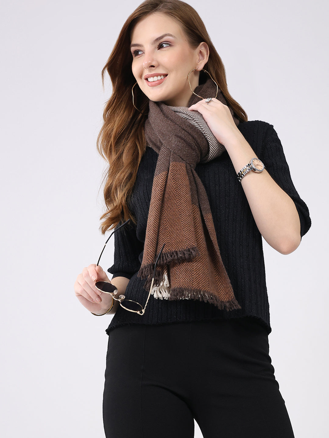 Women Multicolor Self Design Wool Stole