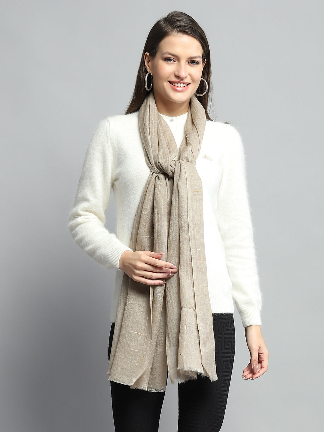 Women Beige Self Design Stole