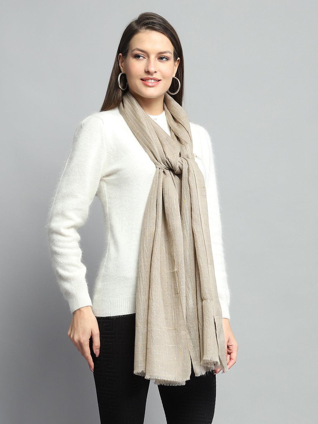 Women Beige Self Design Stole