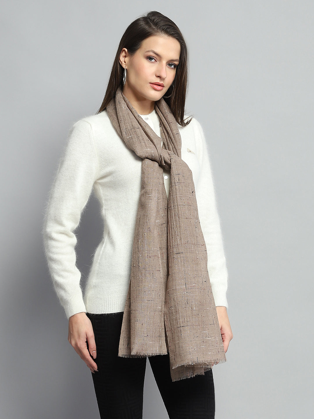 Women Brown Self Design Stole