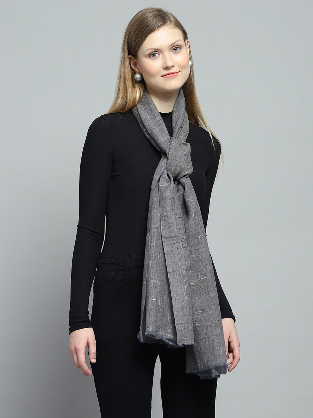 Women Grey Self Design Stole