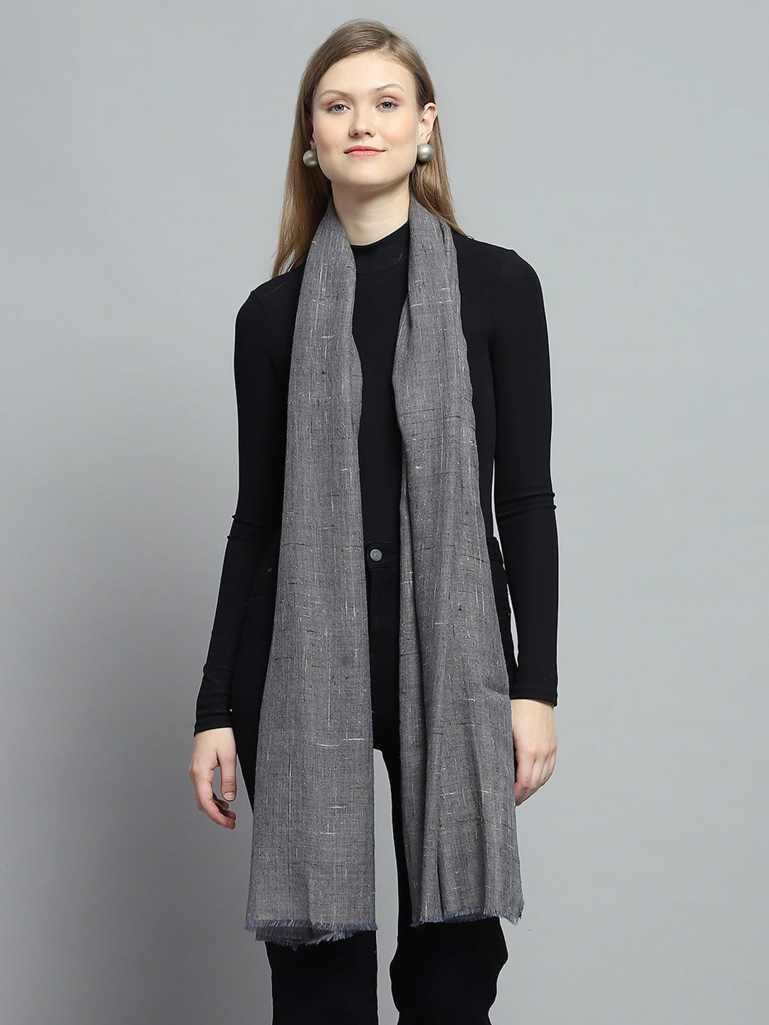 Women Grey Self Design Stole