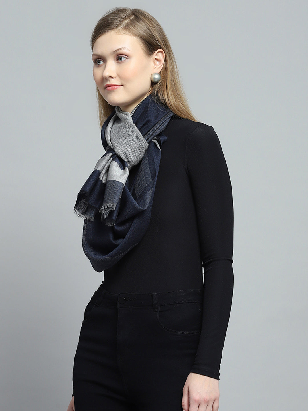 Women Navy Blue Self Design Stole