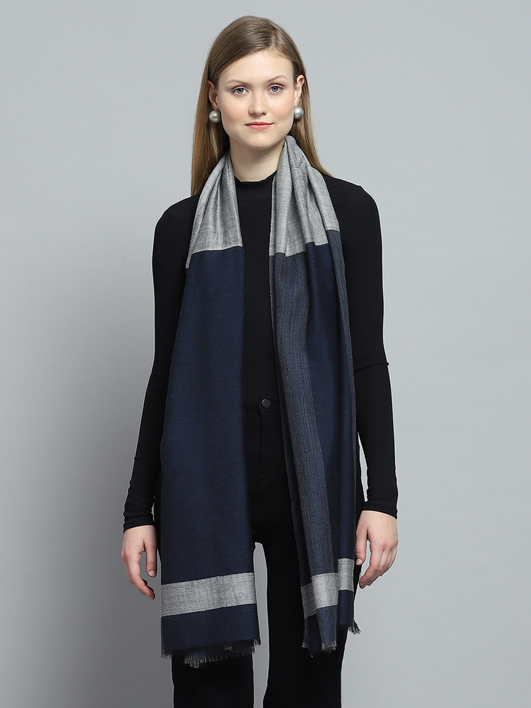 Women Navy Blue Self Design Stole