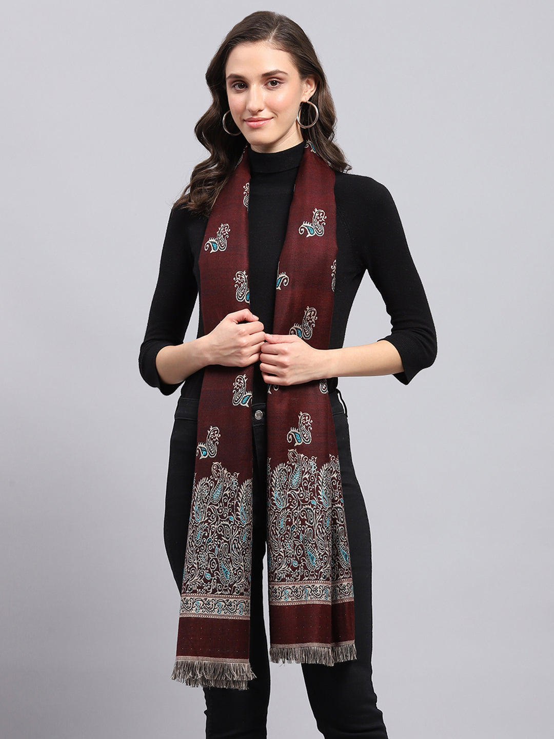 Buy Women Maroon Self Design Stole Online in India - Monte Carlo