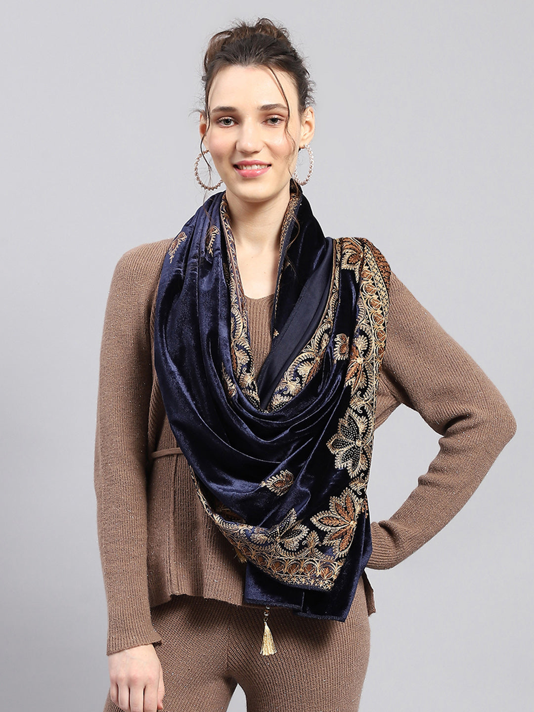 Women Navy Blue Self Design Stole