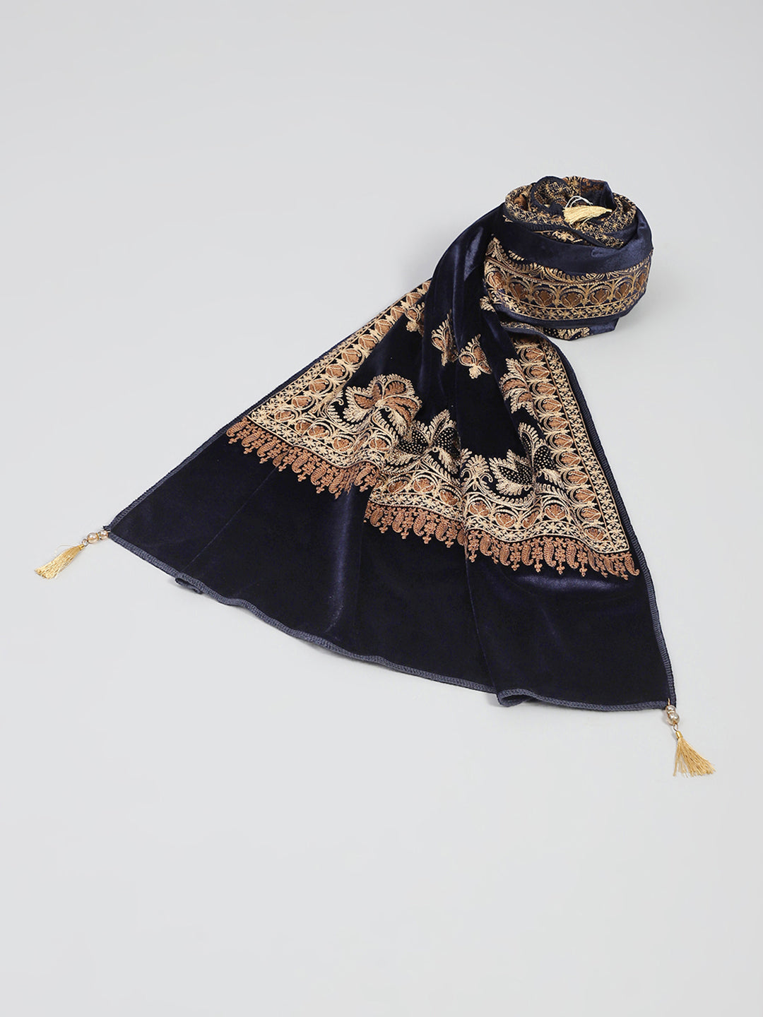 Women Navy Blue Self Design Stole