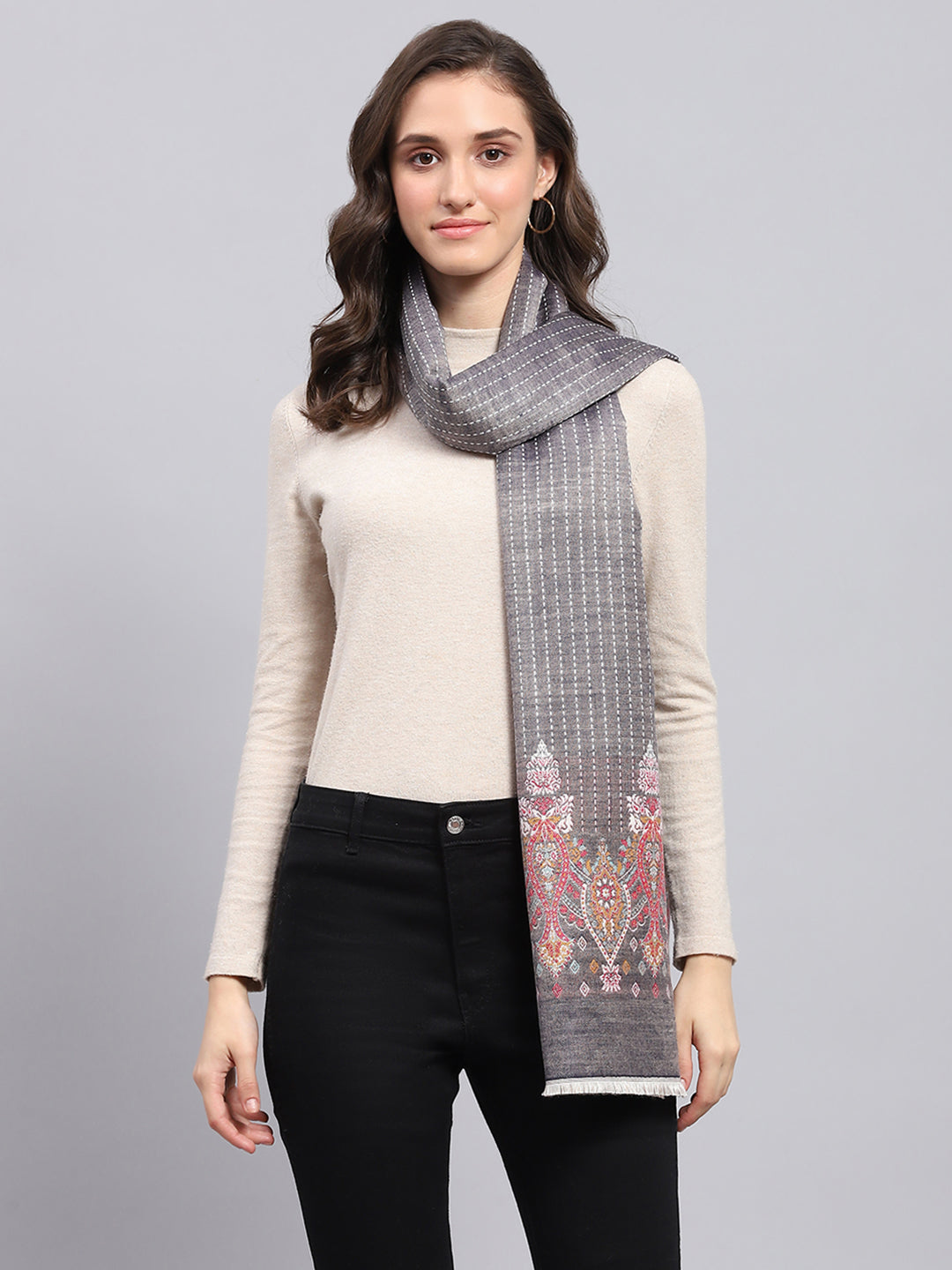 Women Grey Self Design Stole