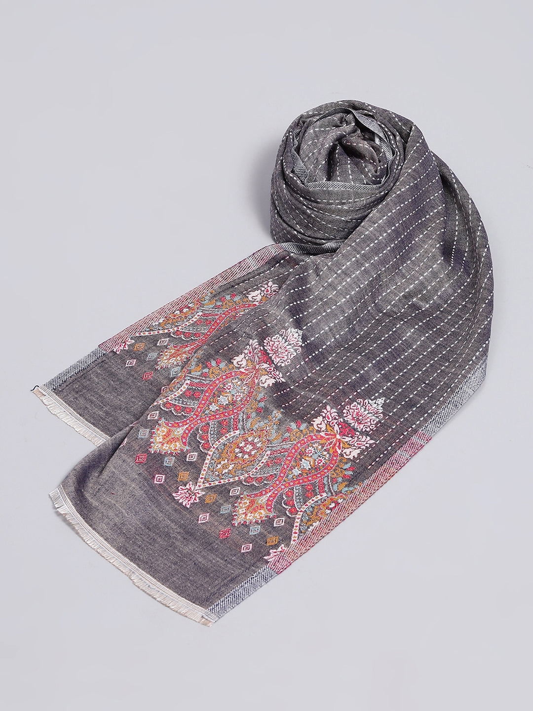Women Grey Self Design Stole