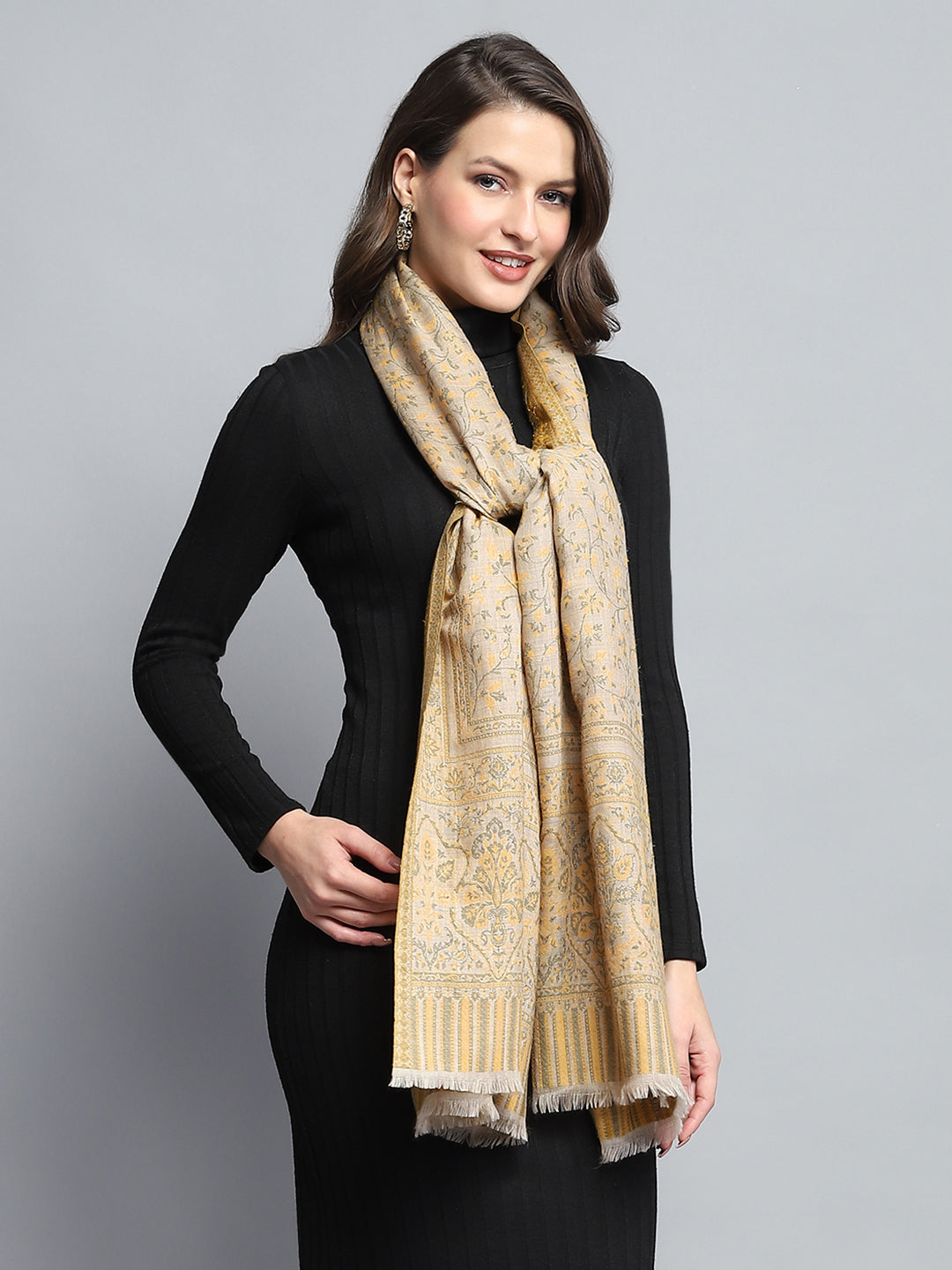 Women Mustard Self Design Stole