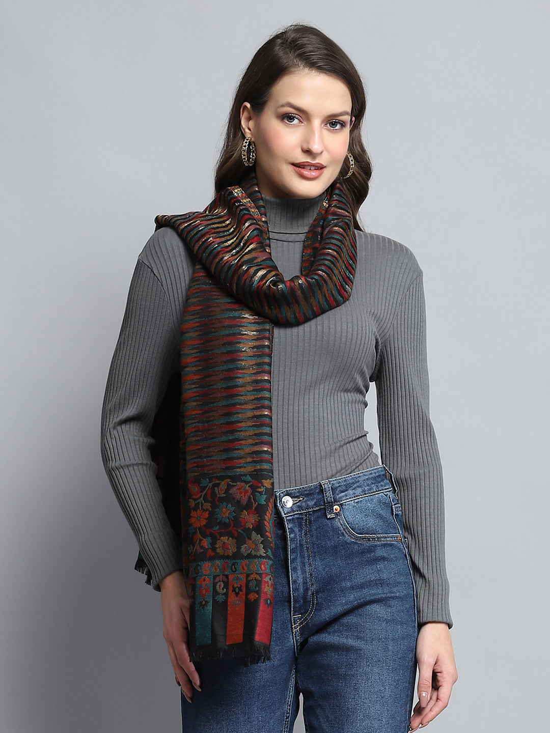 Women Black Self Design Stole