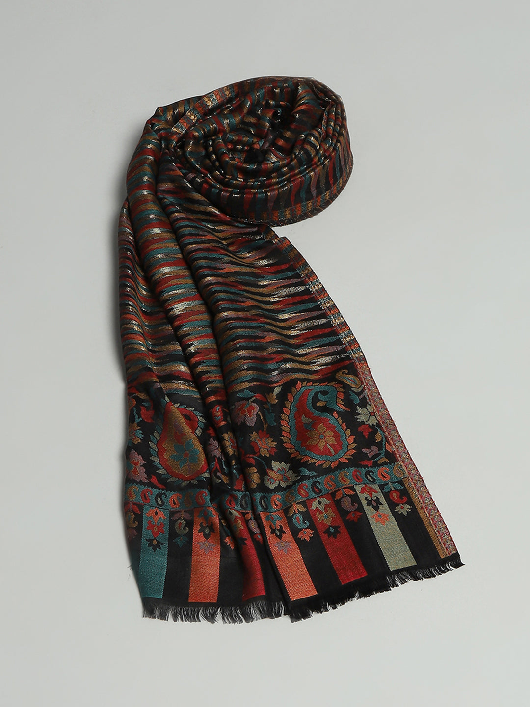 Women Black Self Design Stole