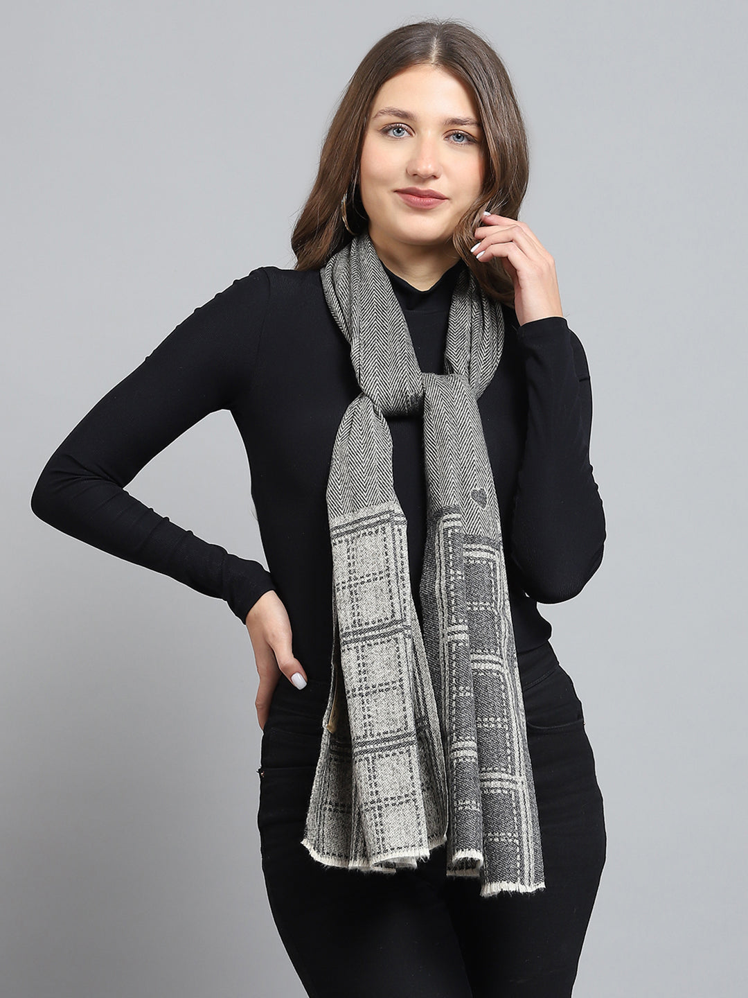 Women Grey Self Design Stole